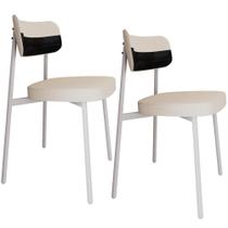 Kit 02 Cadeiras Estofada Para Sala De Jantar Astrid Branco C01 Linho Palha material sintético Preto - Lyam Decor