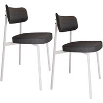 Kit 02 Cadeiras Estofada Para Sala de Jantar Astrid Branco C01 Linho Preto - Lyam Decor Kit 02 Cadeiras Estofada Para Sala de Jantar Astrid Branco C01 Linho Preto - Lyam Decor