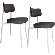 Kit 02 Cadeiras Estofada Para Sala de Jantar Astrid Branco C01 Linho Preto - Lyam Decor Kit 02 Cadeiras Estofada Para Sala de Jantar Astrid Branco C01 Linho Preto - Lyam Decor