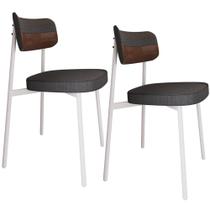 Kit 02 Cadeiras Estofada Para Sala de Jantar Astrid Branco C01 Linho Preto material sintético Whisky - Lyam Decor Kit 02 Cadeiras Estofada Para Sala de Jantar Astrid Branco C01 Linho Preto material sintético Whisky - Lyam Decor
