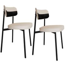 Kit 02 Cadeiras Estofada Para Sala de Jantar Astrid Preto C01 Linho Palha material sintético Preto - Lyam Decor