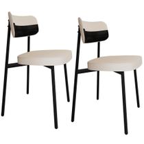 Kit 02 Cadeiras Estofada Para Sala de Jantar Astrid Preto C01 Linho Palha material sintético Preto - Lyam Decor