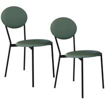 Kit 02 Cadeiras Estofada Para Sala de Jantar Azuri Preto C01 material sintético Verde Sálvia - Lyam Decor