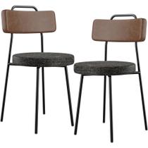 Kit 02 Cadeiras Estofada Para Sala De Jantar Barcelona L02 material sintético Marrom Linho Chumbo - Lyam