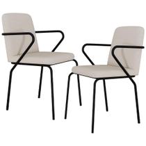 Kit 02 Cadeiras Estofada Para Sala de Jantar com Braço Loft Preto C01 Linho Areia - Lyam Decor Kit 02 Cadeiras Estofada Para Sala de Jantar com Braço Loft Preto C01 Linho Areia - Lyam Decor