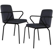 Kit 02 Cadeiras Estofada Para Sala de Jantar com Braço Loft Preto C01 Linho Grafite - Lyam Decor Kit 02 Cadeiras Estofada Para Sala de Jantar com Braço Loft Preto C01 Linho Grafite - Lyam Decor