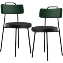 Kit 02 Cadeiras Estofada Para Sala Jantar Barcelona L02 Facto Verde Musgo material sintético Preto - Lyam