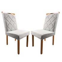 Kit 02 Cadeiras Estofadas de Mesa de Jantar, Tulipa - Madeira Maciça - Costura Pantográfica - Base Fixa e Puxador