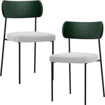 Kit 02 Cadeiras Estofadas Para Sala De Jantar Melina L02 Facto Verde Musgo Bouclê Cinza - Lyam Decor