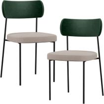 Kit 02 Cadeiras Estofadas Para Sala De Jantar Melina L02 Facto Verde Musgo Linho Bege - Lyam Decor