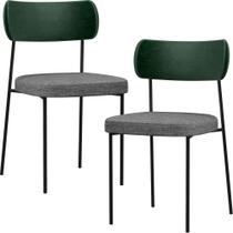Kit 02 Cadeiras Estofadas Para Sala De Jantar Melina L02 Facto Verde Musgo Linho Cinza Escuro - Lyam Decor