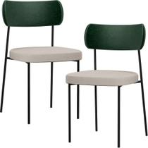 Kit 02 Cadeiras Estofadas Para Sala De Jantar Melina L02 Facto Verde Musgo Linho Cru - Lyam Decor