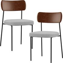Kit 02 Cadeiras Estofadas Para Sala De Jantar Melina L02 material sintético Marrom Linho Cinza - Lyam Decor