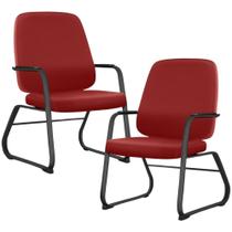 Kit 02 Cadeiras Executiva Diretor Base Fixa Hub F02 Sintético Vermelho - Lyam Decor