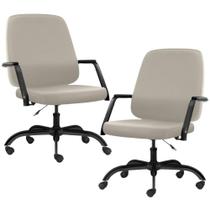 Kit 02 Cadeiras Executiva Diretor Base Giratória Hub F02 Sintético Areia - Lyam Decor Kit 02 Cadeiras Executiva Diretor Base Giratória Hub F02 Sintético Areia - Lyam Decor