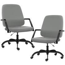 Kit 02 Cadeiras Executiva Diretor Base Giratória Hub F02 Sintético Cinza - Lyam Decor