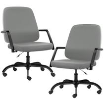 Kit 02 Cadeiras Executiva Diretor Base Giratória Hub F02 Sintético Cinza - Lyam Decor