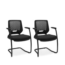 Kit 02 Cadeiras Fixa Aproximação Interlocutor Beezi Base Preta em S Encosto Preto e Assento Material Eco Plaxmetal