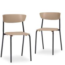 Kit 02 Cadeiras Fixa Base Preta Empilhável Bit F02 Nude