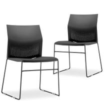 Kit 02 Cadeiras Fixa Base Preta Empilhável Connect F02 Preto - Lyam Decor
