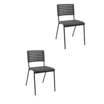 Kit 02 Cadeiras Fixas Escritório Multiuso Niala Plaxmetal NR17 Preto