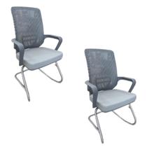 Kit 02 Cadeiras Fixas Pé S Adrix Plaxmetal Couro Eco Cinza