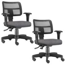 Kit 02 Cadeiras Giratória Zip Executiva Ergonômica Escritório Linho Cinza Escuro - Lyam Decor
