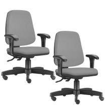Kit 02 Cadeiras Giratórias Job Diretor Executiva Tecido Sintético Cinza - Lyam Decor