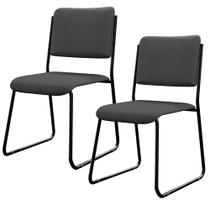 Kit 02 Cadeiras Hoteleira Auditório Empilhável Inter L02 Crepe Cinza - Lyam Decor