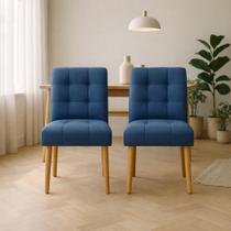 Kit 02 Cadeiras Jantar Luna Suede Azul Marinho para Quarto Sala salão recepção