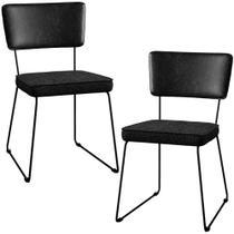 Kit 02 Cadeiras L02 material sintético Preto Linho Chumbo Kit 02 Cadeiras L02 material sintético Preto Linho Chumbo