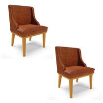 Kit 02 Cadeiras Liz Corano Base Fixa Madeira Castanho Nozes