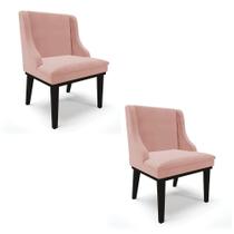 Kit 02 Cadeiras Liz Veludo Rosê Base Fixa Madeira Preto - Kit 02 Cadeiras Liz Veludo Rosê Base Fixa Madeira Preto -