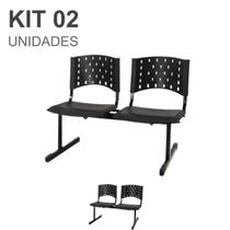Kit 02 Cadeiras Longarinas PLÁSTICAS 02 Lugares - Cor PRETA - Realplast - 23018