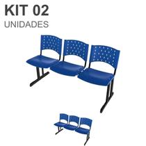 Kit 02 Cadeiras longarinas PLÁSTICAS 03 Lugares - COR AZUL - REALPLAST - 23009