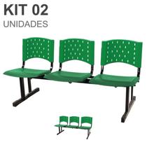 Kit 02 Cadeiras longarinas PLÁSTICAS 03 Lugares - Cor VERDE - REALPLAST - 23072