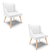 Kit 02 Cadeiras material sintético Branco Pés Palito Natural Kit 02 Cadeiras material sintético Branco Pés Palito Natural
