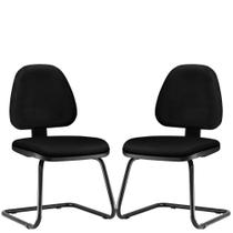 Kit 02 Cadeiras Para Escritório Sky Fixa Tecido Sintético Preto - Lyam Decor