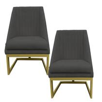 Kit 02 Cadeiras Para Sala De Jantar Ana Base de ferro Suede Grafite - D'Classe Decor