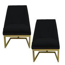 Kit 02 Cadeiras Para Sala De Jantar Ana Base de ferro Suede Preto - D'Classe Decor
