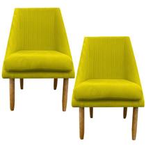 kit 02 Cadeiras Para Sala de Jantar Ana Pés Palito Suede Amarelo - D'Classe Decor