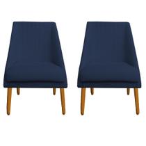 Kit 02 Cadeiras Para Sala de Jantar Ana Pés Palito Veludo Azul Marinho - D'Classe Decor