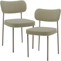 Kit 02 Cadeiras Para Sala De Jantar Melina Base Arena L02 Bouclê Oliva - Lyam Decor Kit 02 Cadeiras Para Sala De Jantar Melina Base Arena L02 Bouclê Oliva - Lyam Decor