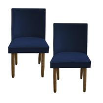 Kit 02 Cadeiras Para Sala De Jantar Tóquio Pés palito Suede Azul Marinho - D'Classe Decor