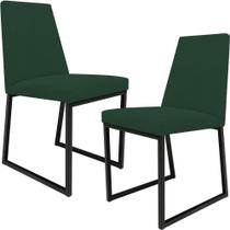 Kit 02 Cadeiras Para Sala Jantar Base Aço Industrial Preto Dafne L02 Suede Verde Musgo -LyamDecor