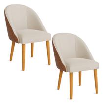 Kit 02 Cadeiras Poltrona de Jantar Bela Corano Nozes e Linho Bege Pés Palito Castanho - Pallazio Kit 02 Cadeiras Poltrona de Jantar Bela Corano Nozes e Linho Bege Pés Palito Castanho - Pallazio