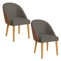 Kit 02 Cadeiras Poltrona de Jantar Bela Corano Nozes e Linho Pés Palito Castanho - Pallazio Kit 02 Cadeiras Poltrona de Jantar Bela Corano Nozes e Linho Pés Palito Castanho - Pallazio