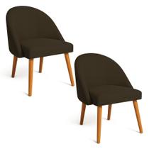 Kit 02 Cadeiras Poltrona de Jantar Luna Suede Pés Palito Castanho - Pallazio