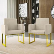 Kit 02 Cadeiras Poltrona Decorativa Sala Quarto Base Dourado