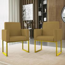 Kit 02 Cadeiras Poltrona Decorativa Sala Quarto Base Dourado